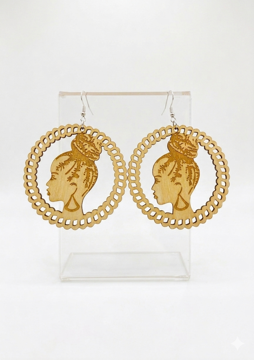 Wooden Afro Earrings Dark