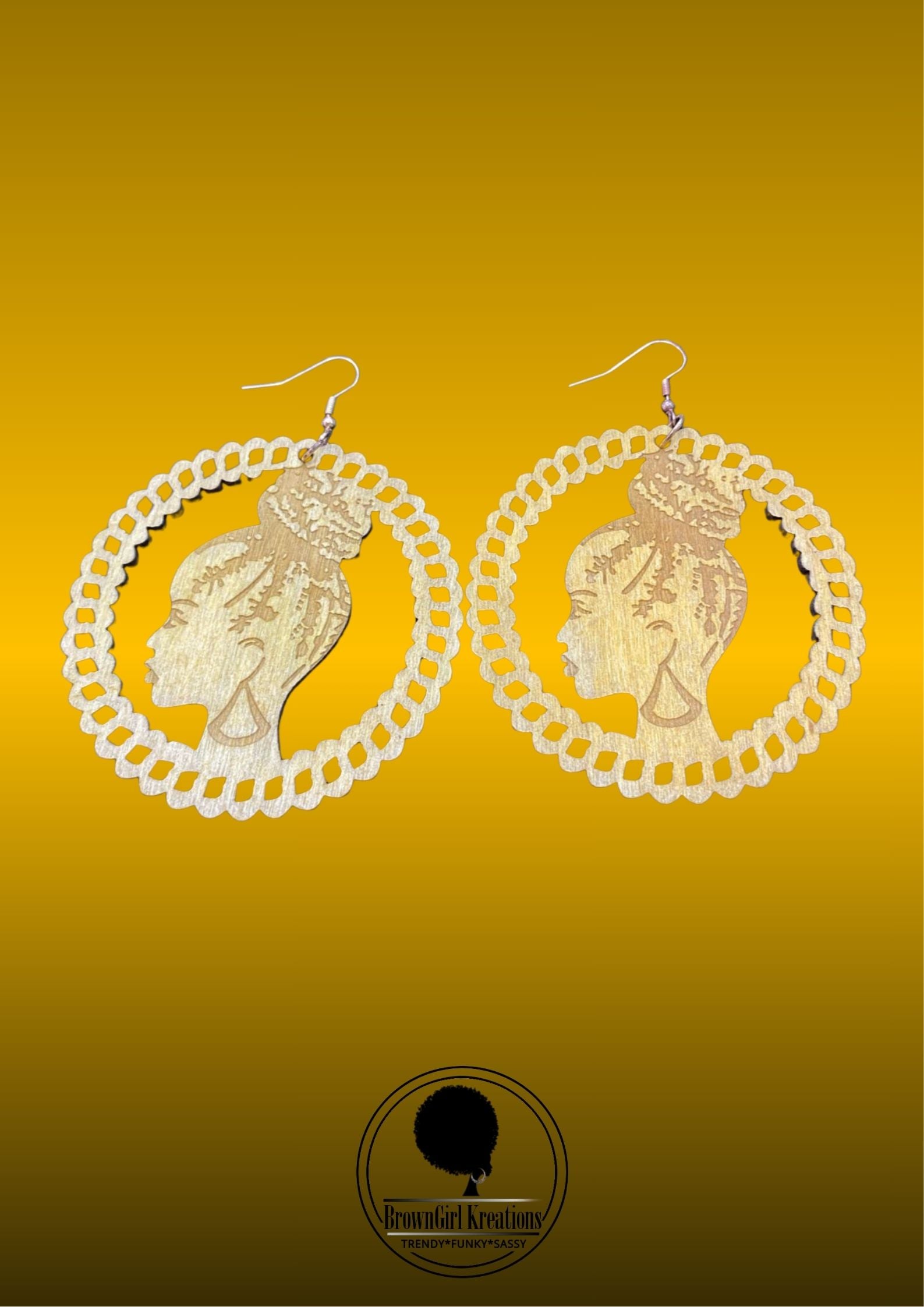 Wooden Afro Earrings Dark