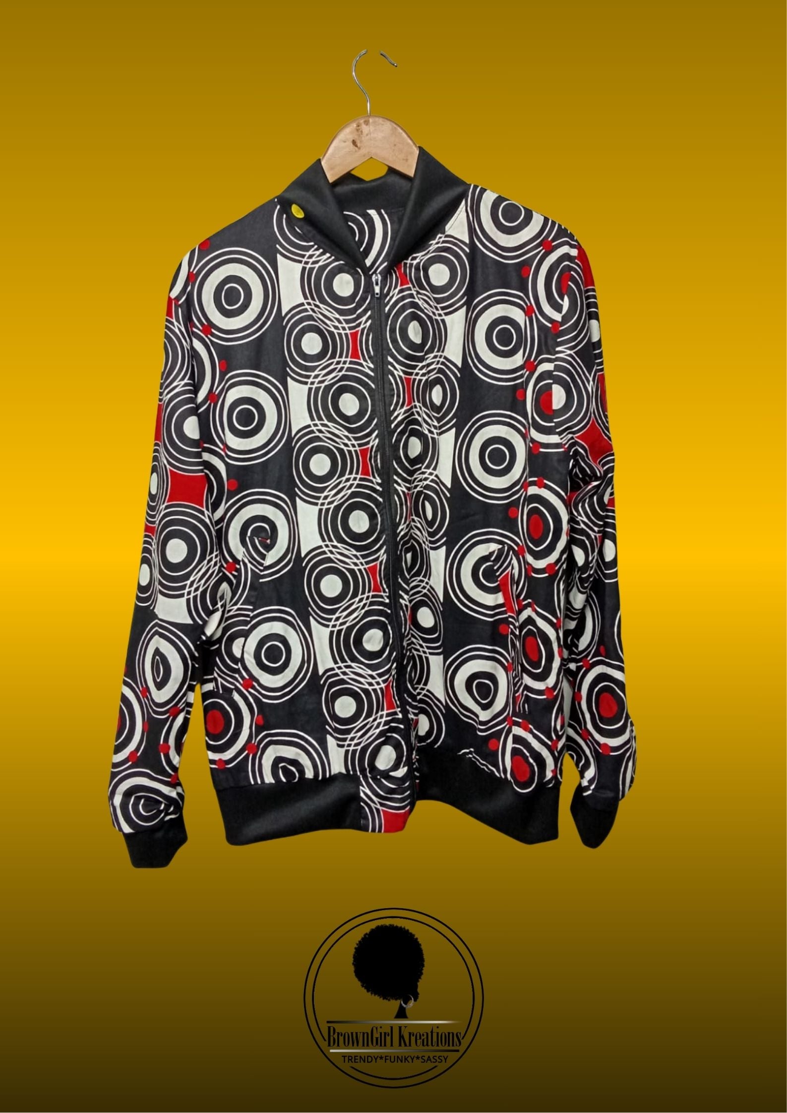 Bomber Unisex Jacket Black with red and white circles
