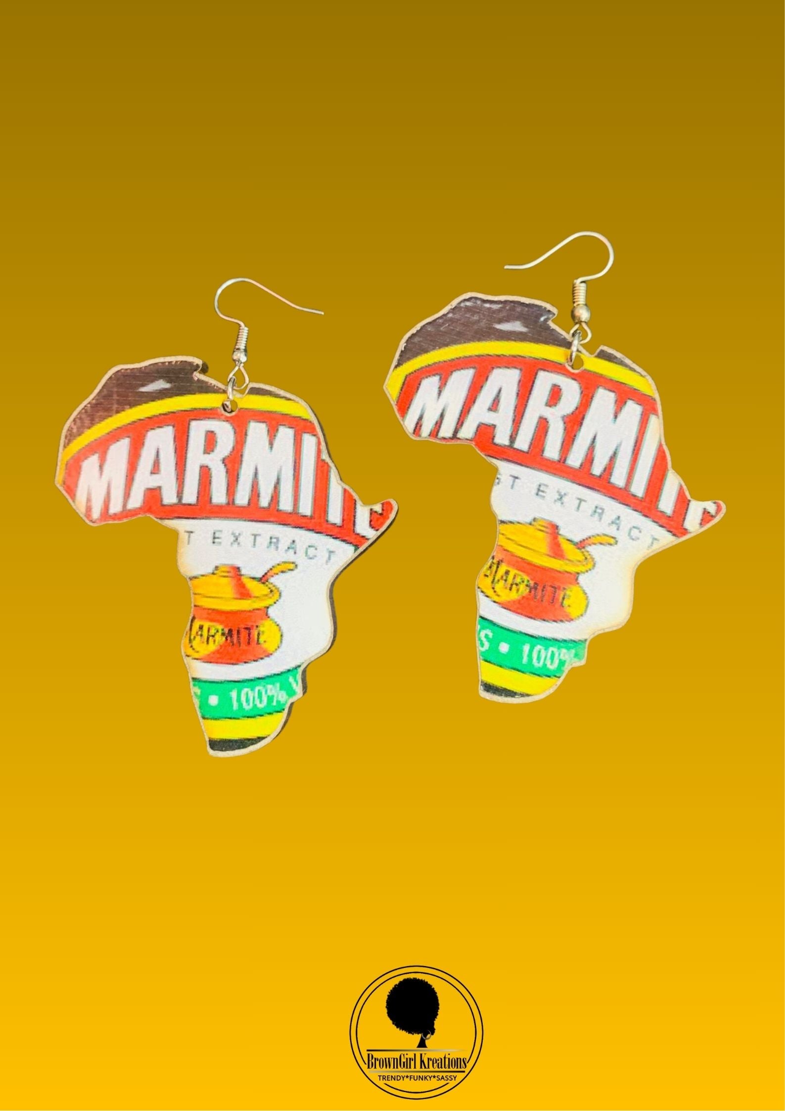 Wooden Earrings Map Shape Marmite