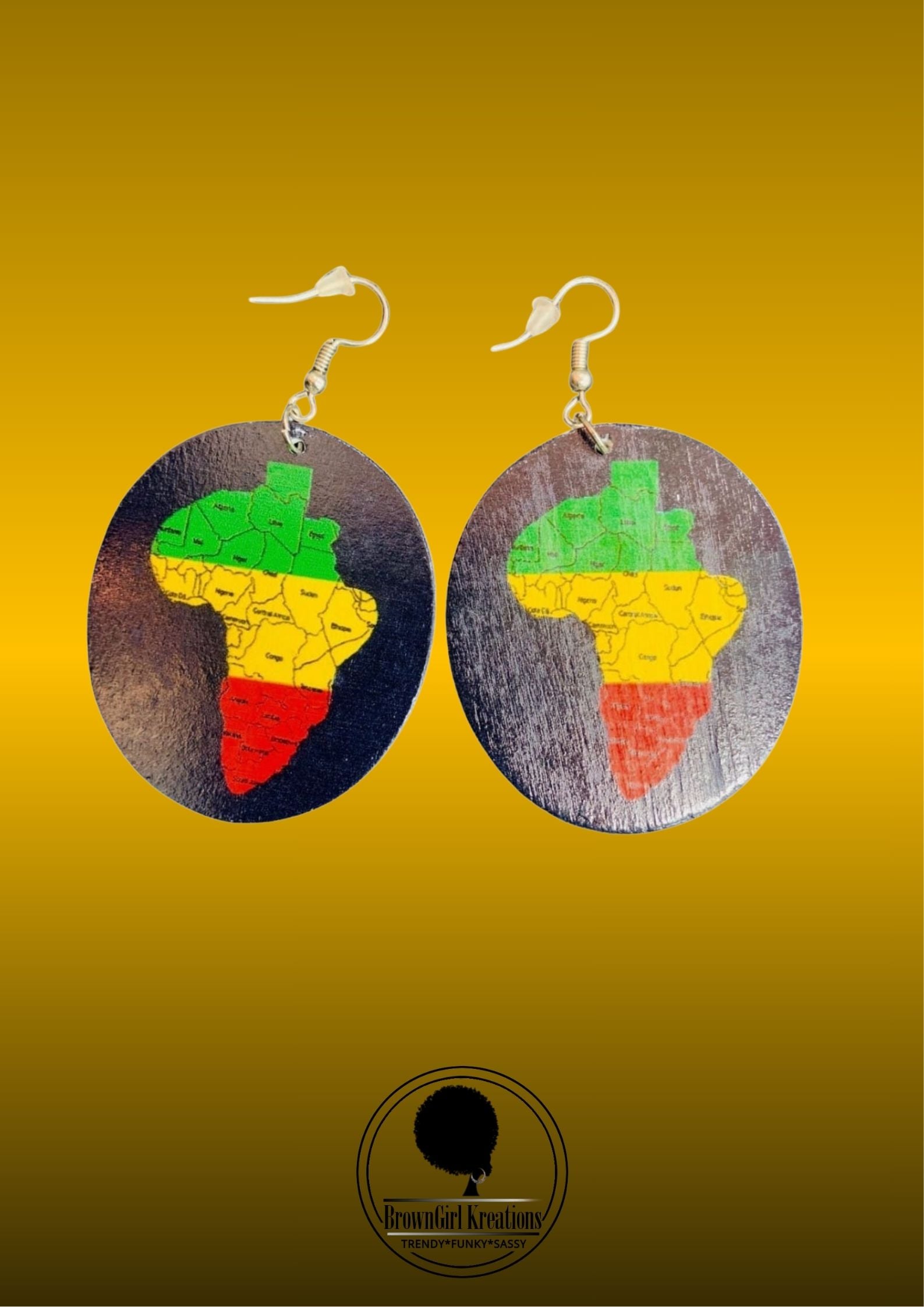 African Map Earring Black