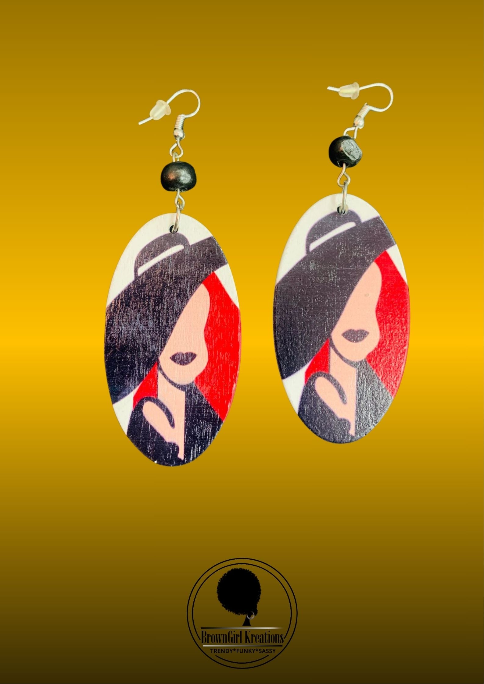 Oval Shape Black & Red Women Earring