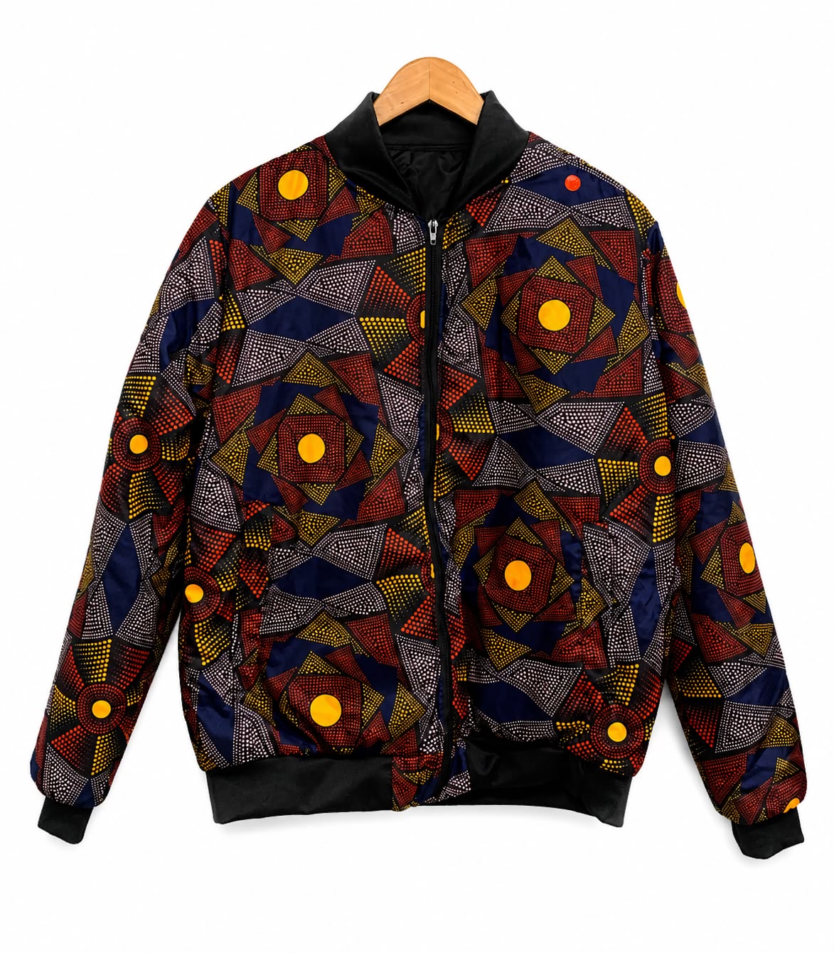 Navy And Mustard African Print Bomber Jacket