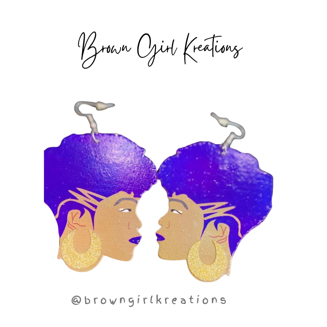 Afro Earrings Purple